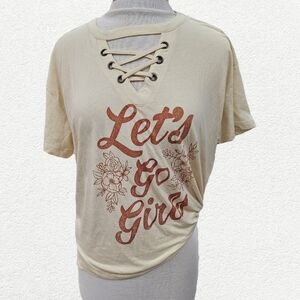 Maurices Cream Lace-Up Graphic Tee